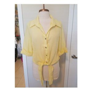 Yellow Tie Front Sheer Top